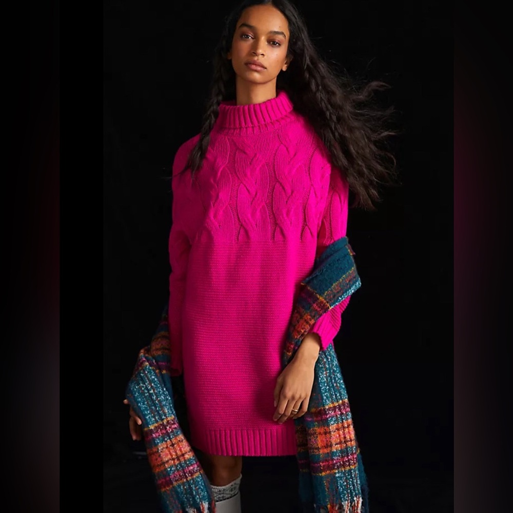 Anthropologie Callahan Cable-Knit Turtleneck Mini Sweater Dress